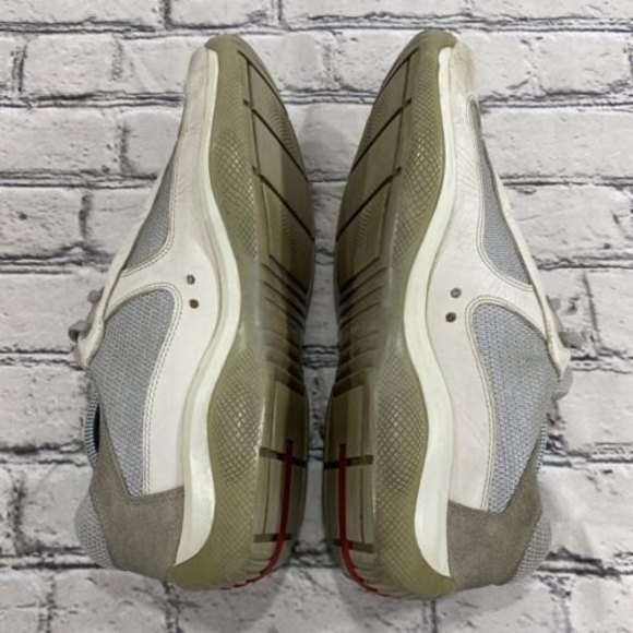 PRADA AMERICAS CUP SNEAKERS SHOES PS0906 WHITE LEATHER/ SILVER - SIZE 9 - Picture 5 of 12